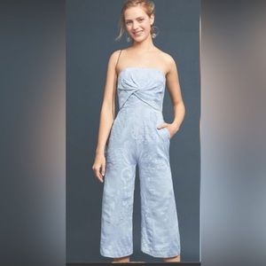 Anthropologie Aijek Jumpsuit Embroidered Wide Leg in Baby Blue
